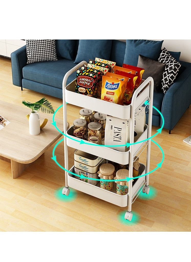XiuWoo - 3 Tier Rolling Storage Trolley Cart With Hooks And Universal Wheels - Image 1