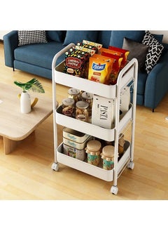 3 Tier Rolling Storage Trolley Cart With Hooks And Universal Wheels