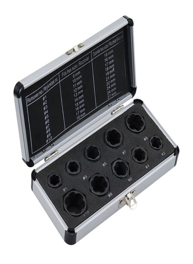 LSLANSOON 10 Pcs Short Socket Bolt Extractor Set, 9-19mm Metric Nut Remover with Aluminum Carrying Case - Image 1