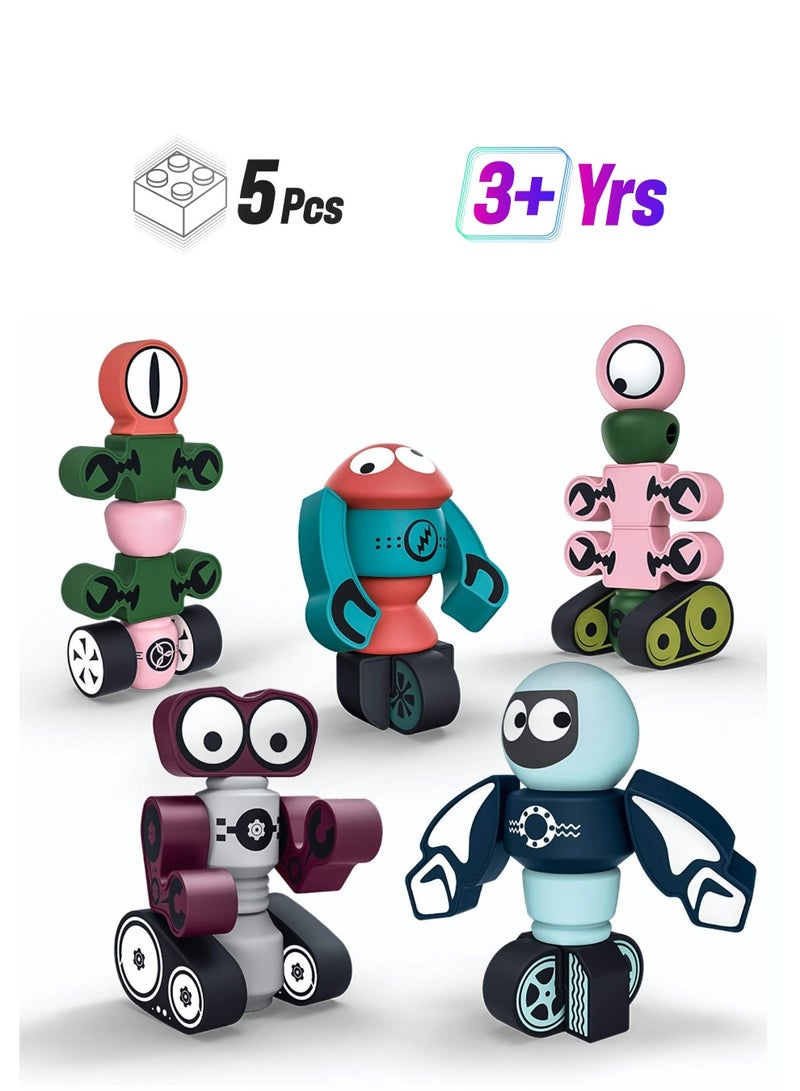 5Pcs Magnetic Robot Stacking Blocks Educational Toy Set for Kids with Storage Box Suitable for Boys and Girls Ages 3 to 6  - Image 1