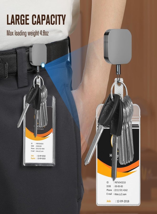 KTRIO 2 Pack Heavy Duty Retractable Badge Reels, Retractable Metal Keychain Badge Holder Reels with Belt Clip Reinforced Steel Cord for Key Name Card Holder (Small Square) - Image 3