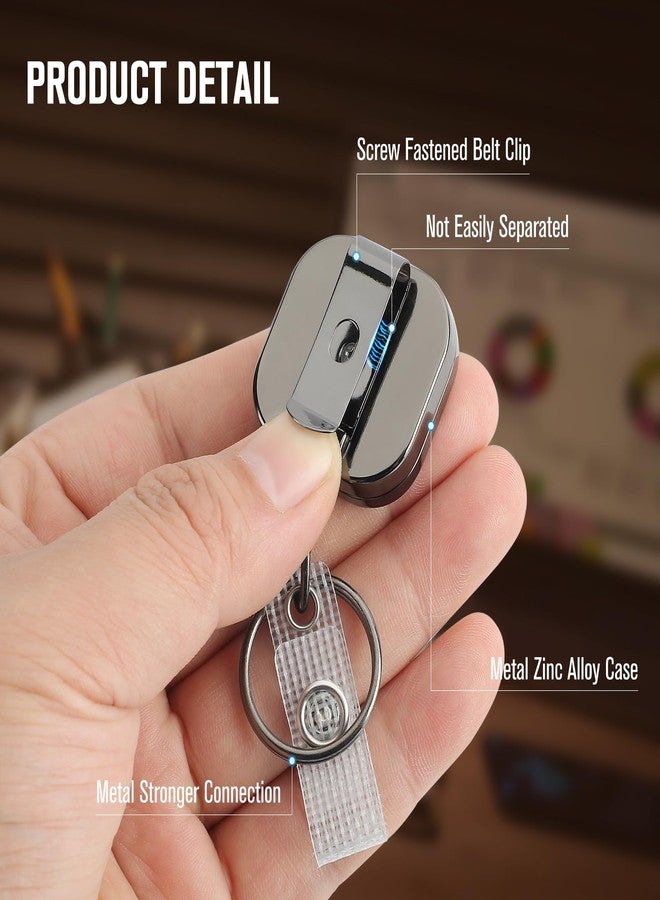 KTRIO 2 Pack Heavy Duty Retractable Badge Reels, Retractable Metal Keychain Badge Holder Reels with Belt Clip Reinforced Steel Cord for Key Name Card Holder (Small Square) - Image 2