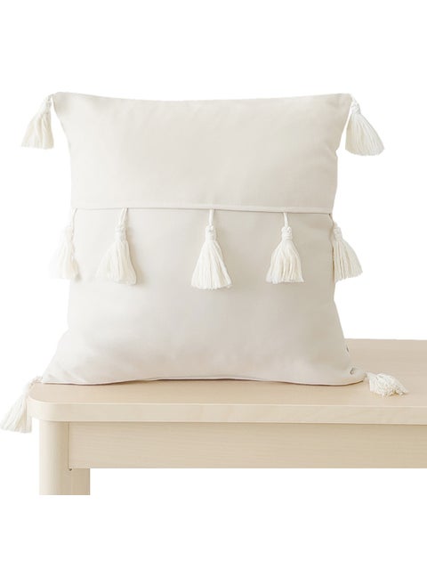 Tasseled Bohemian Scandinavian Cream Throw Pillow Case