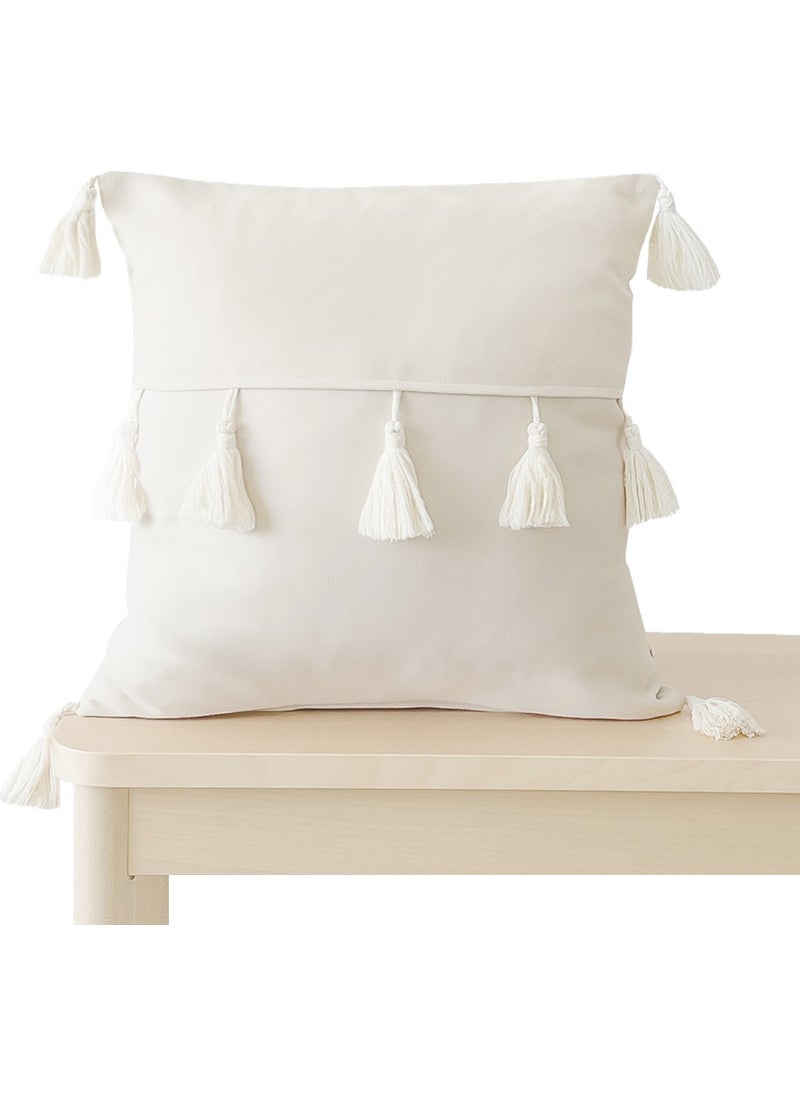 Ritmo Home Tasseled Bohemian Scandinavian Cream Throw Pillow Case  - Image 1