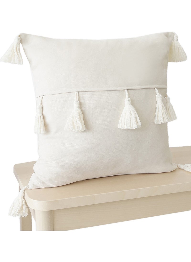 Ritmo Home Tasseled Bohemian Scandinavian Cream Throw Pillow Case  - Image 3