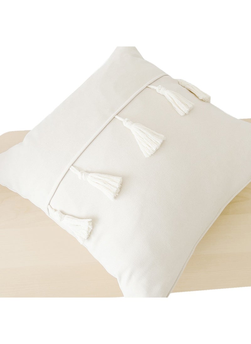 Ritmo Home Tasseled Bohemian Scandinavian Cream Throw Pillow Case  - Image 2