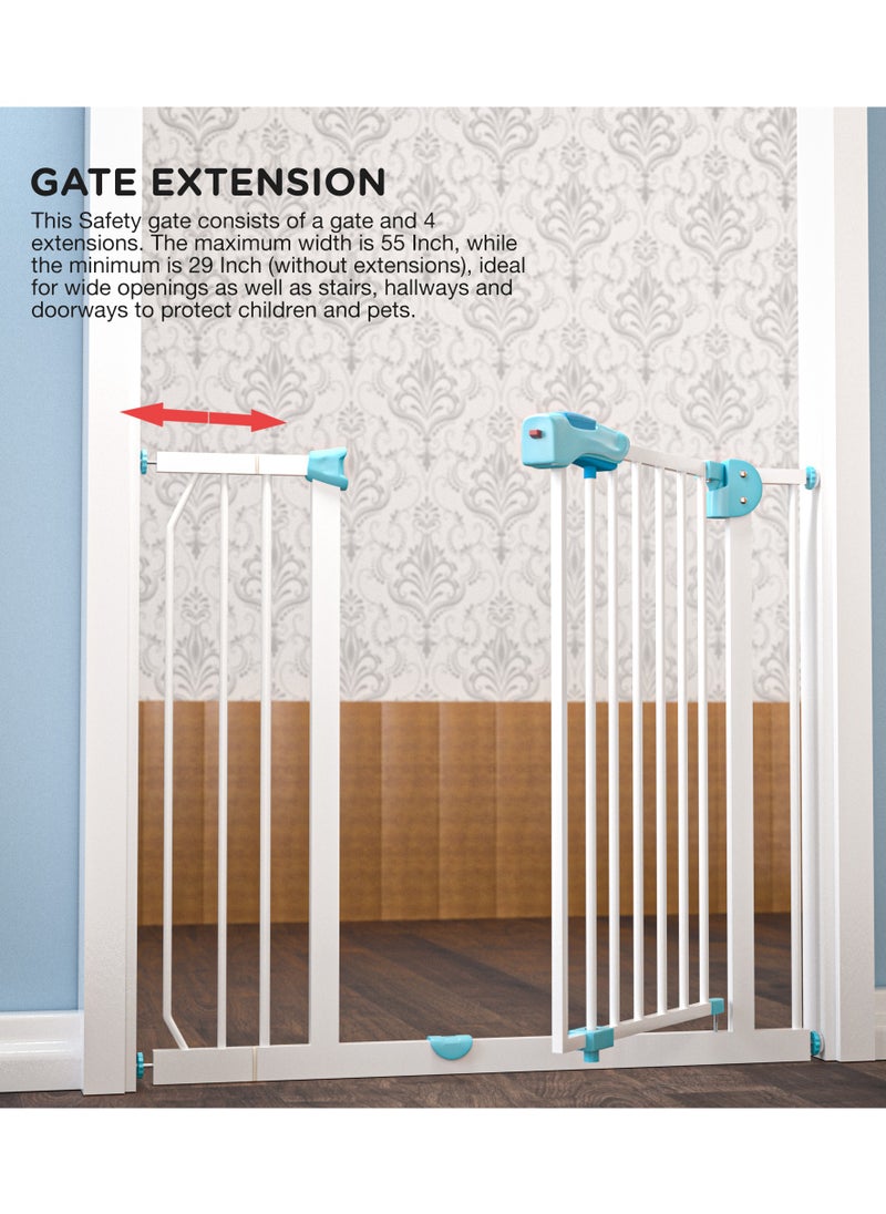 BAYBEE 75+10cm Auto Close Safety Baby Gate for Kids, Extra Tall Wide Child Gate Kids Safety Baby Fence | Easy Walk Thru Durability Dog Gate Baby Safety Gate for Home, Stairs, Doorways & Kitchen Green  - Image 3