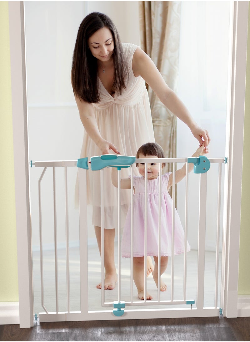 BAYBEE 75+10cm Auto Close Safety Baby Gate for Kids, Extra Tall Wide Child Gate Kids Safety Baby Fence | Easy Walk Thru Durability Dog Gate Baby Safety Gate for Home, Stairs, Doorways & Kitchen Green  - Image 1