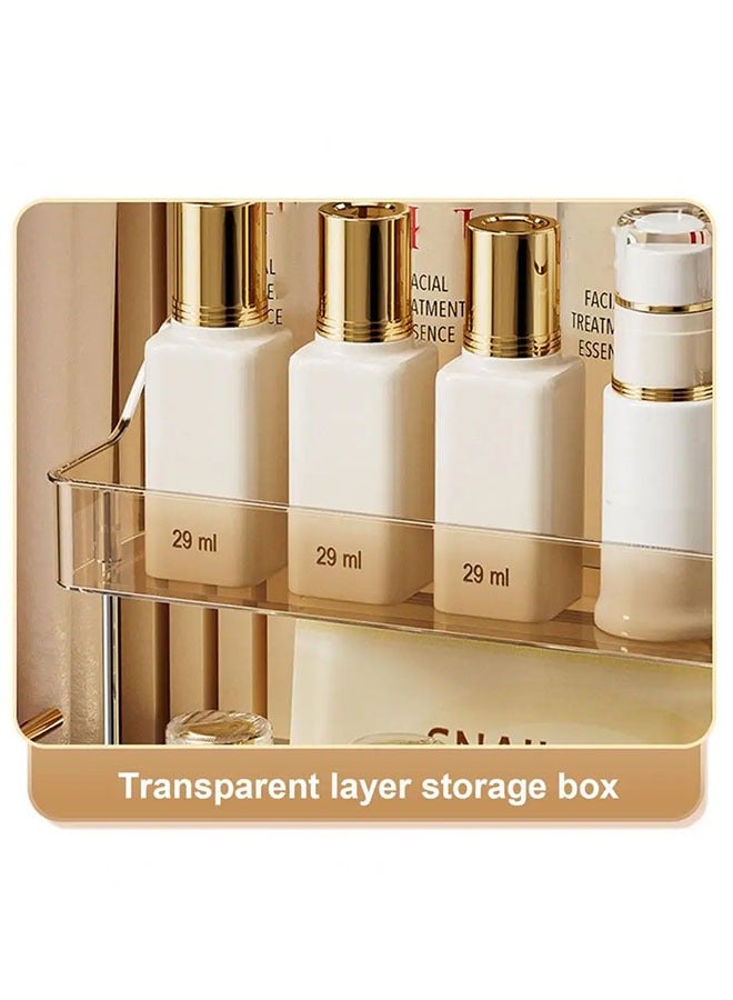 MLADEN 360 Rotating Makeup Organizer 2 Tier Large Capacity Makeup Storage Box with Brush Holder Multi-functional Cosmetics Jewelry Storage Box Desktop Dressing Table - Image 3