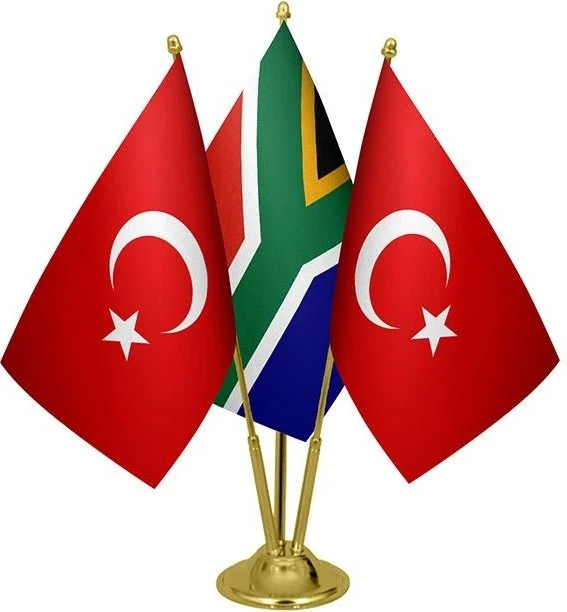 Saturndesign Desktop South African Flag Turkish Flag Triple Brass Pole Table Flag Set