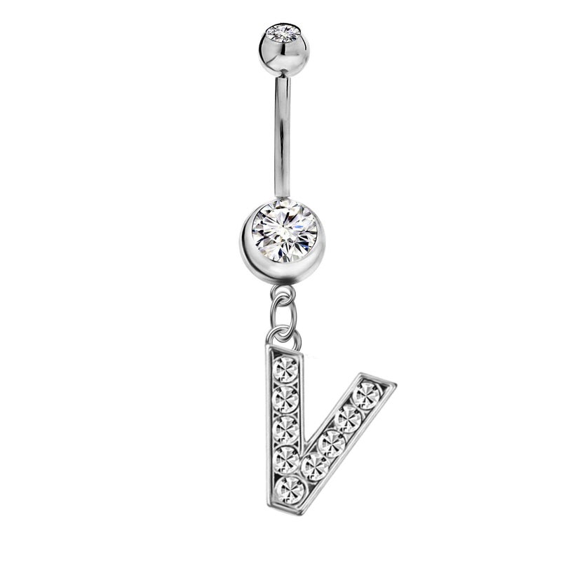 LaBling Initial Dangle Belly Button Rings | Embellished with CZ Crystals in Silver Letters A to Z | Ideal for Navel Piercings Belly Piercings - Image 1
