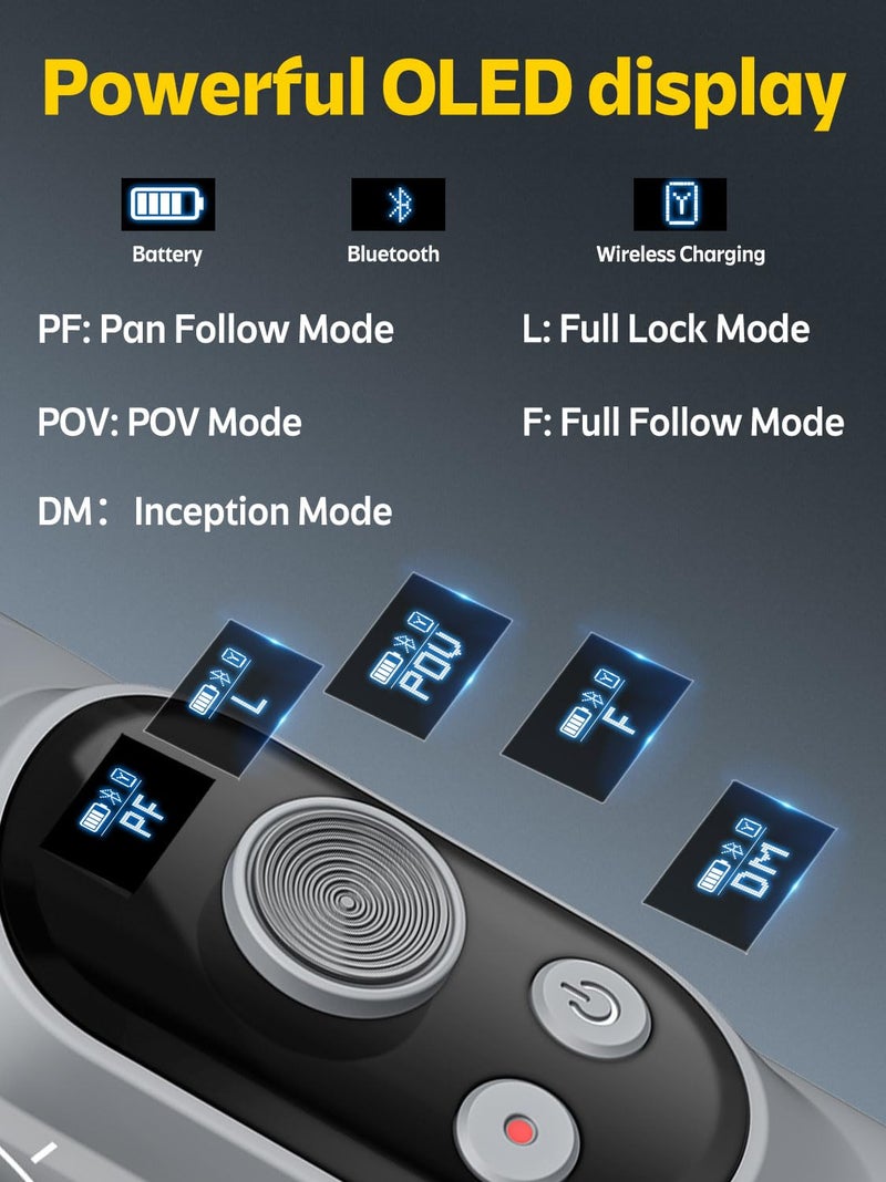 AOCHUAN Professional Gimbal Stabilizer for Smartphone w/Wireless Charging OLED Display LED Light Focus Wheel, 3-Axis Phone Gimbal Stabilizer for iPhone 15 14 13 12 Pro/Max/Xs Galaxy S23-AOCHUAN Smart X Pro - Image 2