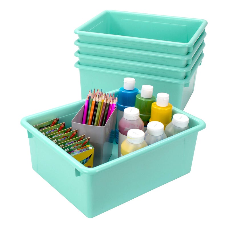 Storex Letter Size Deep Storage Tray  Organizer Bin for Classroom Office and Home Teal 5Pack 62529U05C
