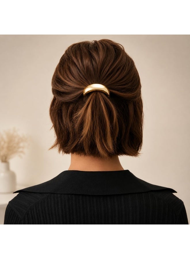 طقم إكسسوارات شعر، ربطة شعر مطاطية ومشبك شعر مزود بقفل أمان، للنساء، للاستخدام اليومي والمناسبات الخاصة، قطعتان (ذهبي) - Image 4