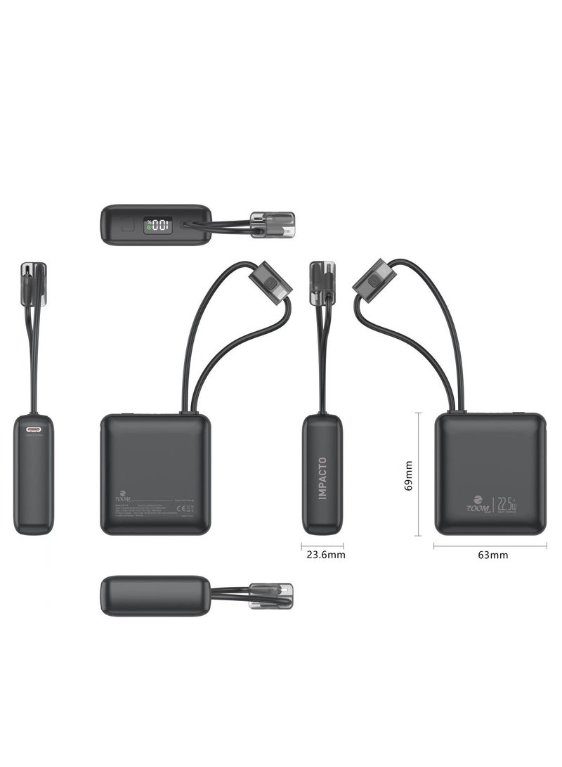 زوم بلس باور بانك Zoom Plus ZP11B فائق النحافة بسعة 10,000 مللي أمبير في الساعة IMPACTO Super Fast 22.5 وات أسود - Image 2
