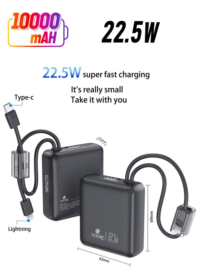 زوم بلس باور بانك Zoom Plus ZP11B فائق النحافة بسعة 10,000 مللي أمبير في الساعة IMPACTO Super Fast 22.5 وات أسود - Image 1