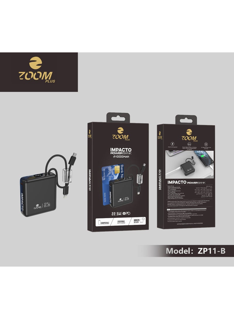 Zoom Plus ZP11B Ultra-Slim 10,000mAh IMPACTO Super Fast 22.5W Power Bank - Black - Image 5