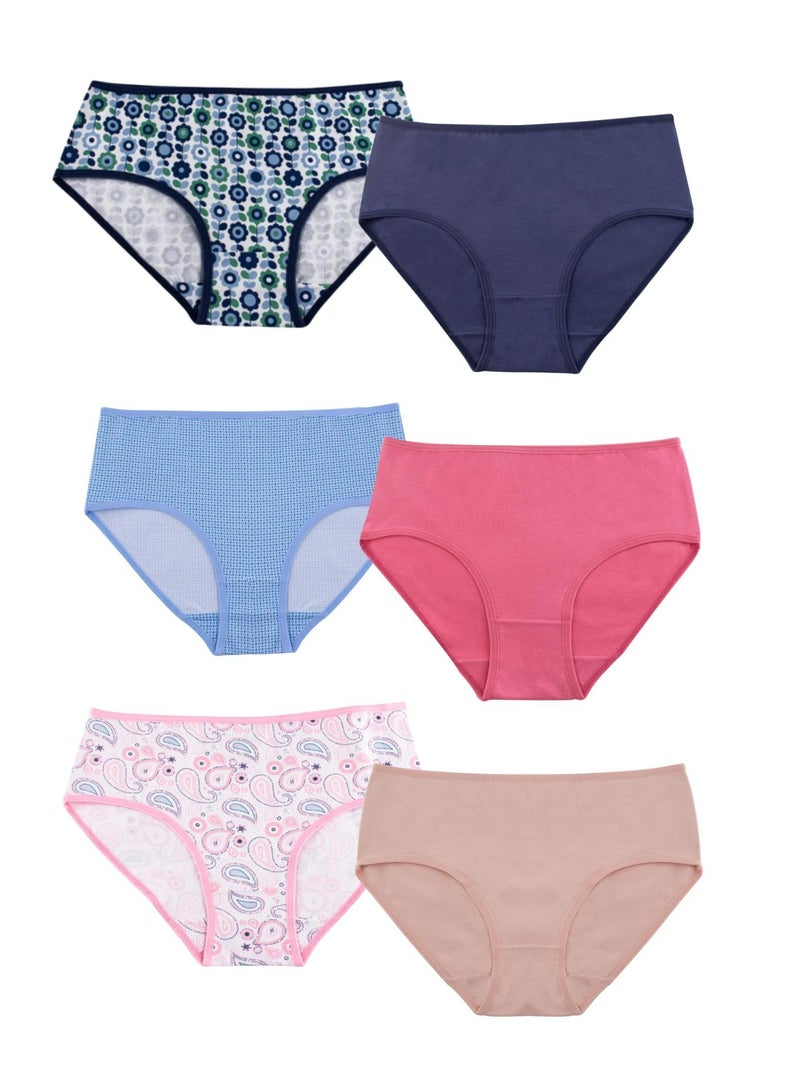 Milk Pack Of 6 Cotton Midi Panties Underwear For Women  - Image 1