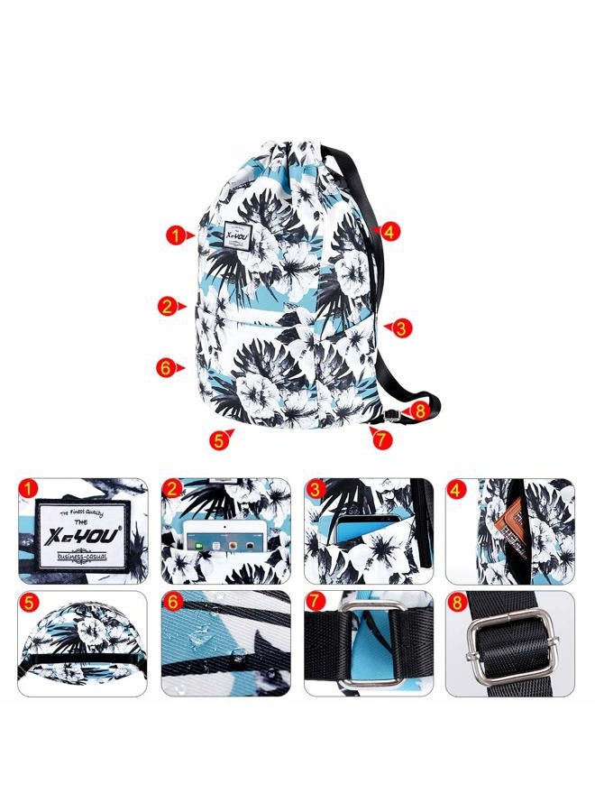 XEYOU Drawstring Sports Backpack Lightweight Gym Yoga Sackpack Shoulder Rucksack Casual Outdoor Daypack for Women and Men, Black and White Flower Pattern, Large, Cycling - Image 4