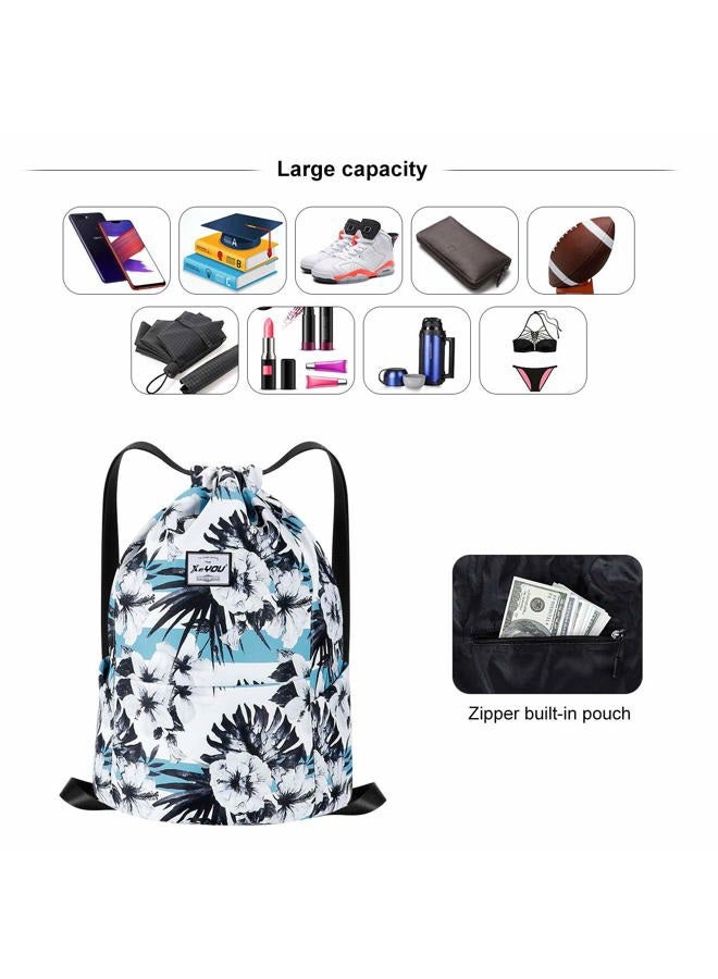 XEYOU Drawstring Sports Backpack Lightweight Gym Yoga Sackpack Shoulder Rucksack Casual Outdoor Daypack for Women and Men, Black and White Flower Pattern, Large, Cycling - Image 3