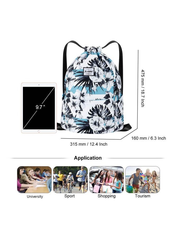 XEYOU Drawstring Sports Backpack Lightweight Gym Yoga Sackpack Shoulder Rucksack Casual Outdoor Daypack for Women and Men, Black and White Flower Pattern, Large, Cycling - Image 2
