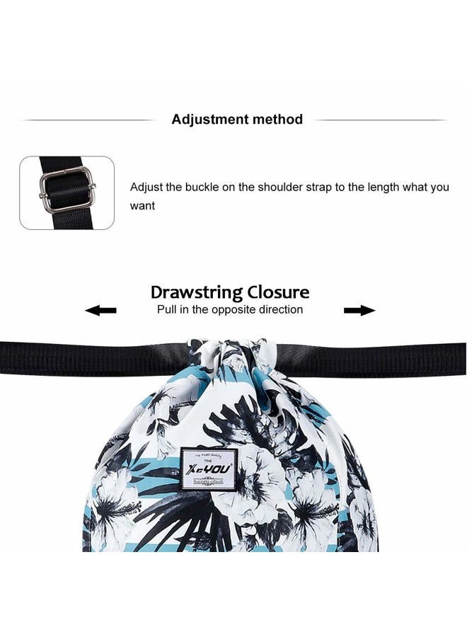 XEYOU Drawstring Sports Backpack Lightweight Gym Yoga Sackpack Shoulder Rucksack Casual Outdoor Daypack for Women and Men, Black and White Flower Pattern, Large, Cycling - Image 5