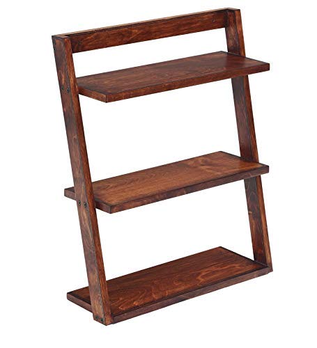 VM DECOR Wooden Wall Mounted Ladder Book Shelves for Living Room | 3 Tier Shelf for Bathroom | Sheesham, Honey Finish - Image 2