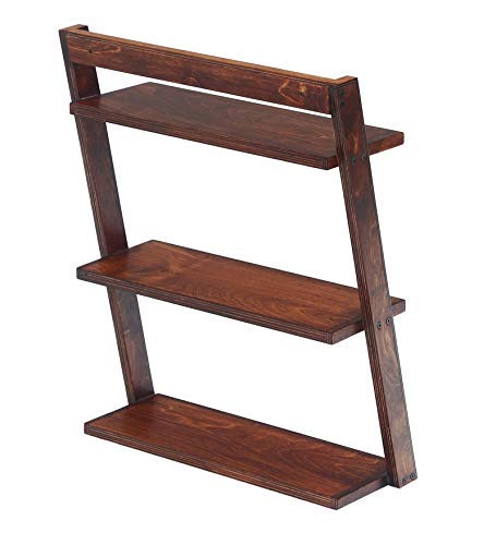 VM DECOR Wooden Wall Mounted Ladder Book Shelves for Living Room | 3 Tier Shelf for Bathroom | Sheesham, Honey Finish - Image 4