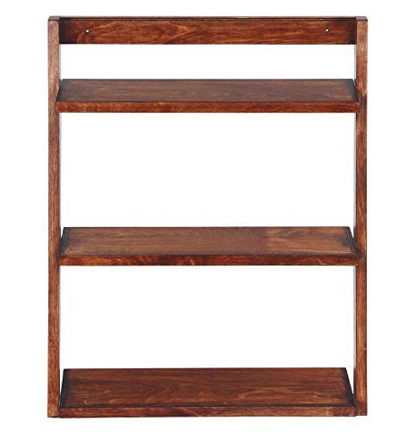 VM DECOR Wooden Wall Mounted Ladder Book Shelves for Living Room | 3 Tier Shelf for Bathroom | Sheesham, Honey Finish - Image 3