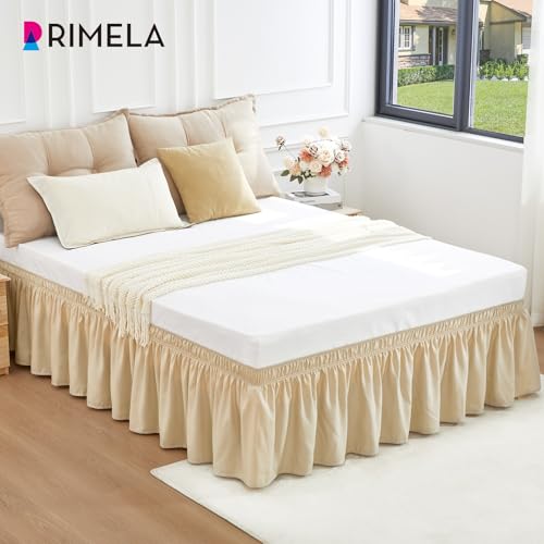 RIMELA Light Camel Bed Skirting Queen Size Bed Skirt 15 Inch Drop, Wrap Around Elastic Adjustable Bedskirt, Dust Ruffle for Bed Frame & Box Spring Soft Durable Fabric Machine Washable Easy to Install - Image 2
