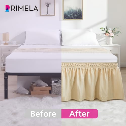 RIMELA Light Camel Bed Skirting Queen Size Bed Skirt 15 Inch Drop, Wrap Around Elastic Adjustable Bedskirt, Dust Ruffle for Bed Frame & Box Spring Soft Durable Fabric Machine Washable Easy to Install - Image 3