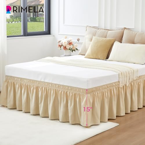 RIMELA Light Camel Bed Skirting Queen Size Bed Skirt 15 Inch Drop, Wrap Around Elastic Adjustable Bedskirt, Dust Ruffle for Bed Frame & Box Spring Soft Durable Fabric Machine Washable Easy to Install - Image 4