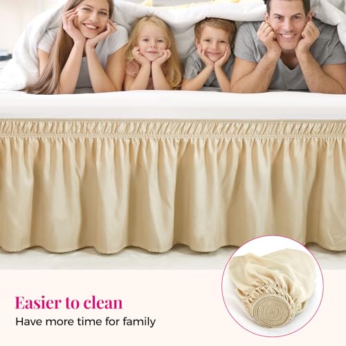 RIMELA Light Camel Bed Skirting Queen Size Bed Skirt 15 Inch Drop, Wrap Around Elastic Adjustable Bedskirt, Dust Ruffle for Bed Frame & Box Spring Soft Durable Fabric Machine Washable Easy to Install - Image 5