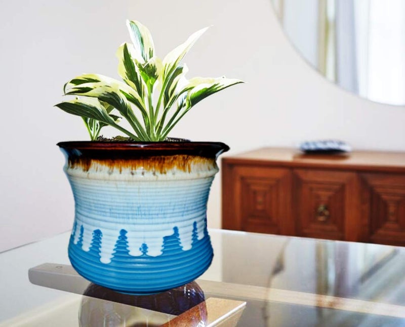 Niyara Exclusive Blue White Horcrux Flow Ceramic Planters Designer Pots Large 9 inch for Indoor Outdoor Home, Office, Balcony, Decor, Garden Gamla - Image 5