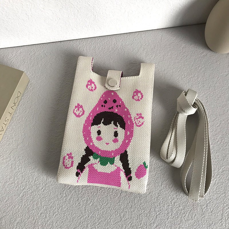 Mobile Phone Bag Cute Cartoon Knitted Mini Mobile Phone Bag All-Match Commuter Shoulder Messenger Bag Handbag - Image 3