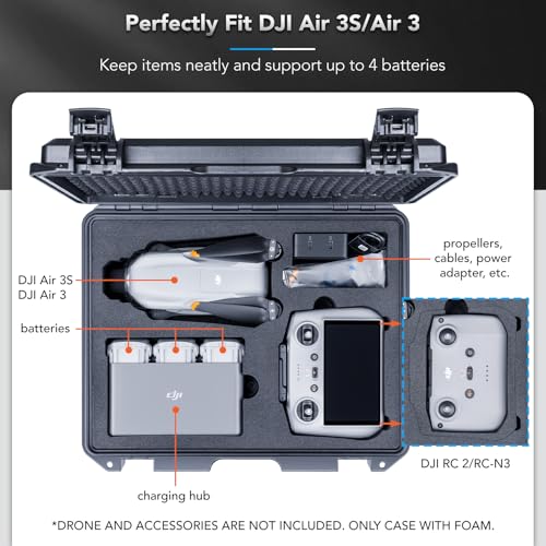 Lykus Titan MA310 Waterproof Hard Case for DJI Air 3S/Air 3 and DJI RC 2/RC-N2, Support Lanyard [CASE ONLY] - Image 2