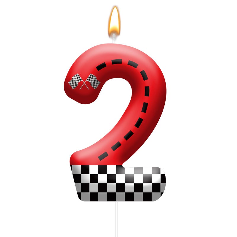 AXBMM Racing Car Theme Birthday Candle with Checkered Flag Design - Durable Cake Topper for Race Car Party Decorations,Birthday Supplies - Number 2 Candle for Racing Themed Celebrations - Image 1