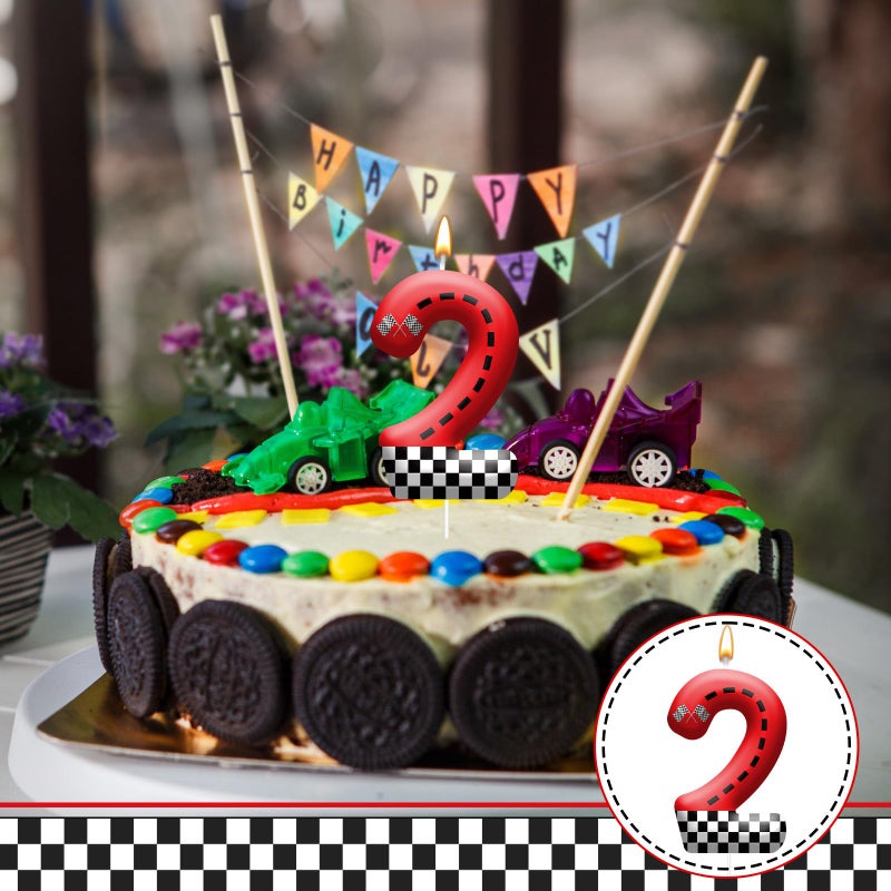 AXBMM Racing Car Theme Birthday Candle with Checkered Flag Design - Durable Cake Topper for Race Car Party Decorations,Birthday Supplies - Number 2 Candle for Racing Themed Celebrations - Image 4