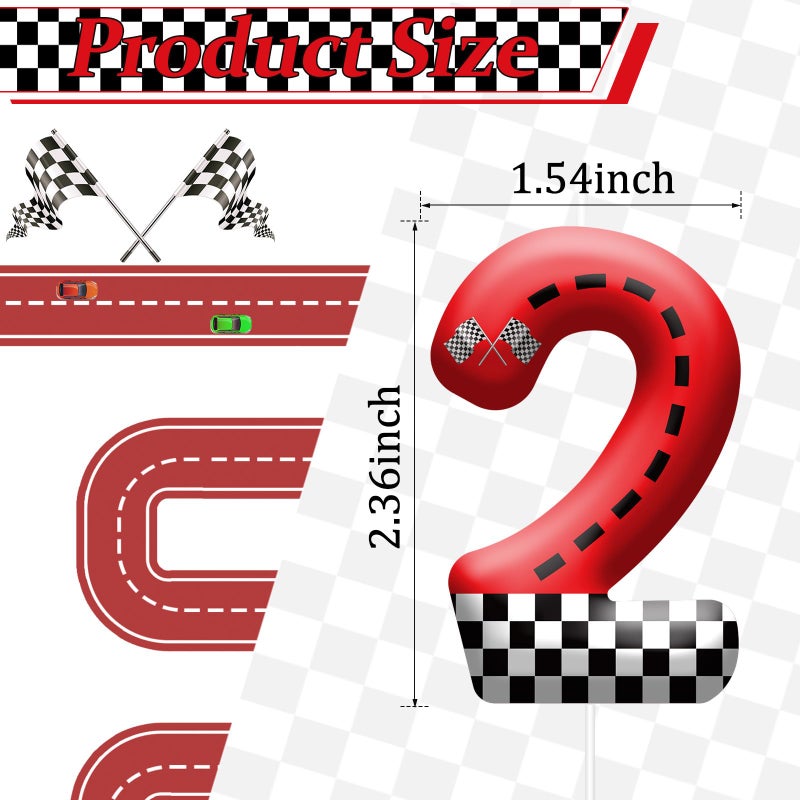 AXBMM Racing Car Theme Birthday Candle with Checkered Flag Design - Durable Cake Topper for Race Car Party Decorations,Birthday Supplies - Number 2 Candle for Racing Themed Celebrations - Image 2