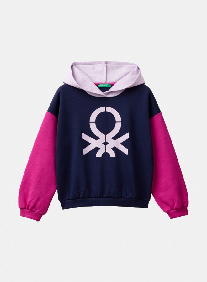 Benetton Girls Long Sleeve Hood Sweatshirt - Image 1