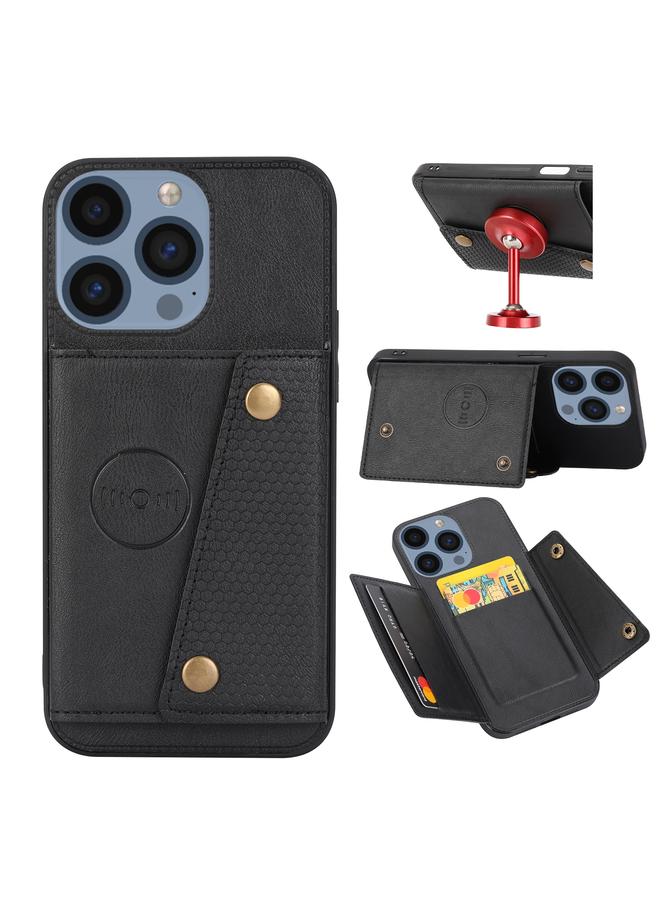 S-TOP Case For iPhone 16 Pro Max Double Buckle Card Slots PU + TPU Phone Case - Image 1