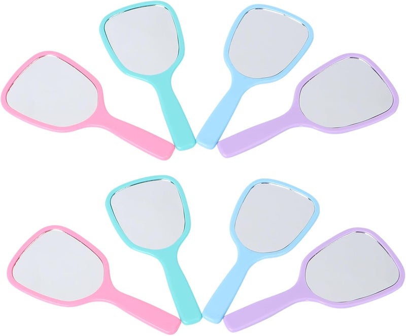 8pcs Portable Handheld Makeup Reflector Candy Color Single-Sided with Handle for Women Travel Cosmetic Use (Green, Purple, Pink, Sky-Blue) - Image 1