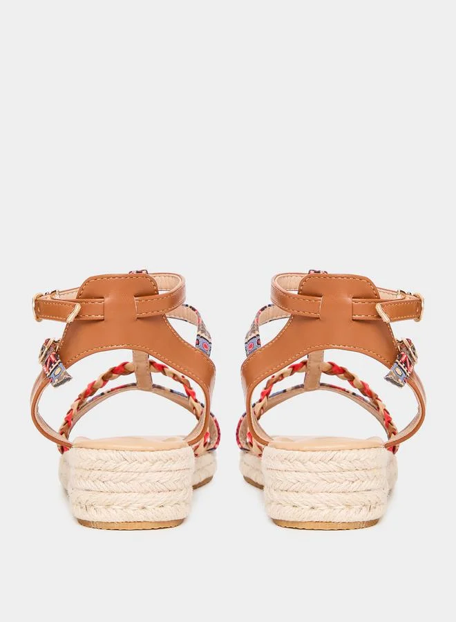 Styli Geometric Pattern Braided Detail Ankle Strap Sandals