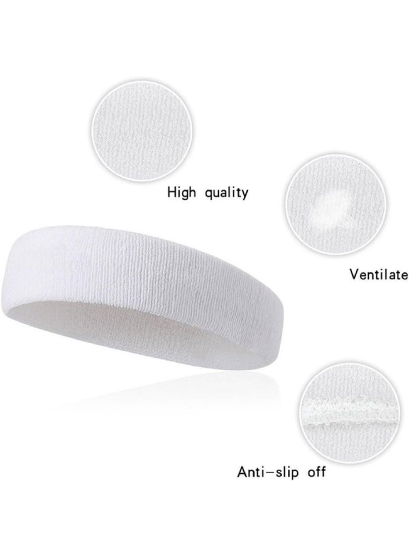 Sports Headband Set, Sweat-Proof Moisture-Wicking Terry Cloth Headbands for Workout, White - Image 3