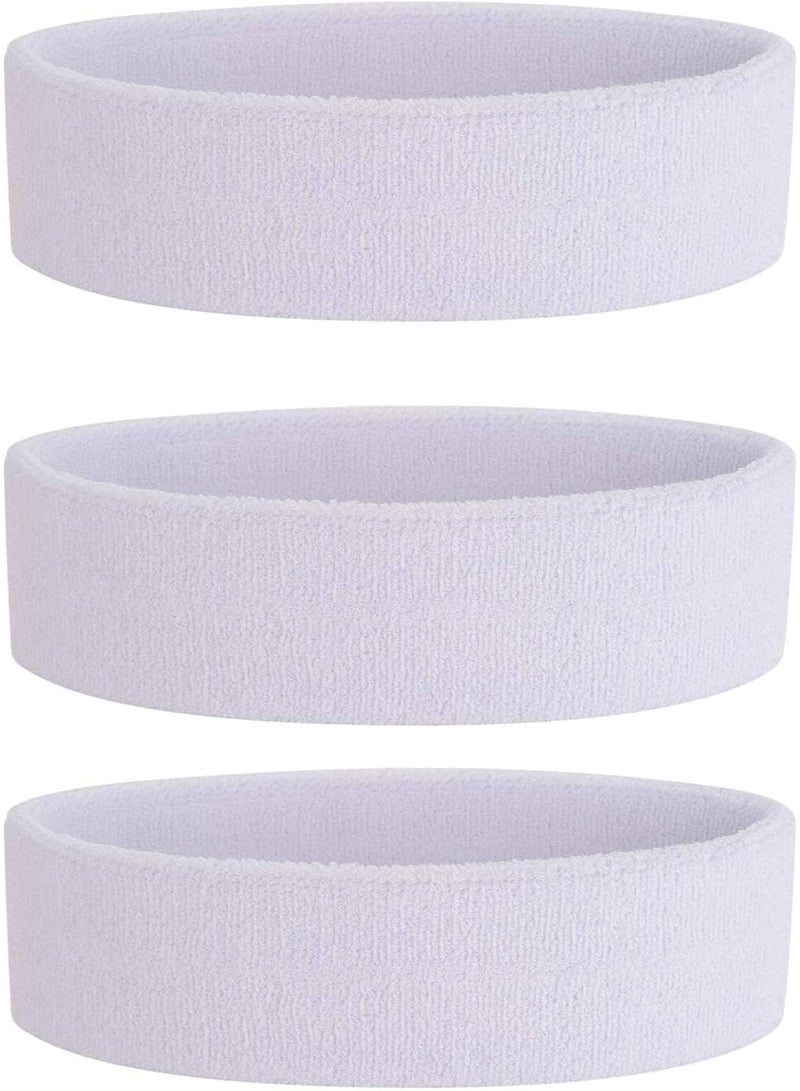 Sports Headband Set, Sweat-Proof Moisture-Wicking Terry Cloth Headbands for Workout, White - Image 1