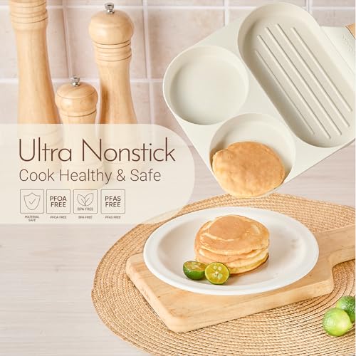 CAROTE Egg Pan Omelette Pan, 3-In-1 Divided Nonstick Grill Pan, Pancake Pan and Healthy Egg CookerSuitable for Gas Stove & Induction Cookware, White Granite - Image 4