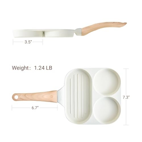 CAROTE Egg Pan Omelette Pan, 3-In-1 Divided Nonstick Grill Pan, Pancake Pan and Healthy Egg CookerSuitable for Gas Stove & Induction Cookware, White Granite - Image 2