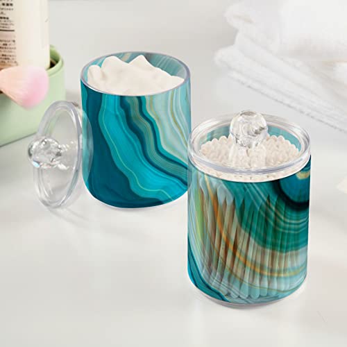 BOENLE 2 Pack Qtip Holder Dispenser Teal Turquoise Blue Marble Bathroom Storage Canister Lid Acrylic Plastic Apothecary Jar Set Vanity Makeup Organizer for Cotton Swab/Ball/Round Pads, Floss - Image 2