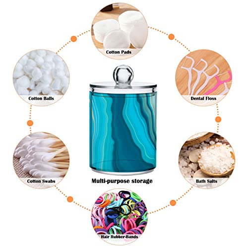 BOENLE 2 Pack Qtip Holder Dispenser Teal Turquoise Blue Marble Bathroom Storage Canister Lid Acrylic Plastic Apothecary Jar Set Vanity Makeup Organizer for Cotton Swab/Ball/Round Pads, Floss - Image 4