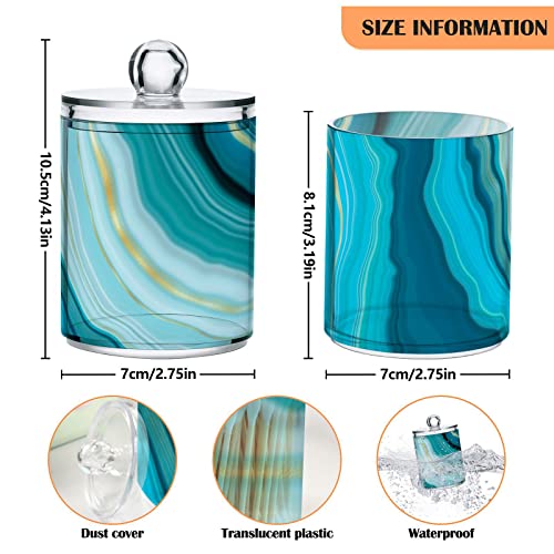 BOENLE 2 Pack Qtip Holder Dispenser Teal Turquoise Blue Marble Bathroom Storage Canister Lid Acrylic Plastic Apothecary Jar Set Vanity Makeup Organizer for Cotton Swab/Ball/Round Pads, Floss - Image 5